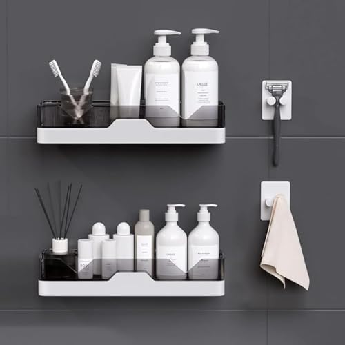 Image of TASMAX Bathroom Wall Shelf, Self-Adhesive, 2 Shelves, Premium Plastic Soap Holder