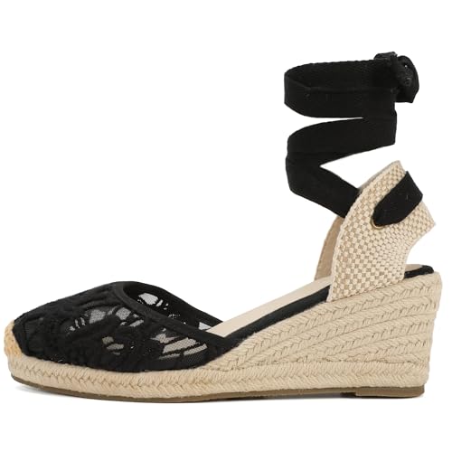 Image of Women's Espadrille Wedge Sandals Closed Toe Lace-Up Shoes