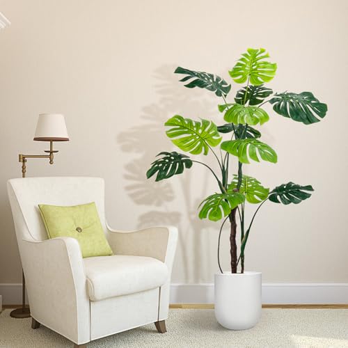 Large Artificial Monstera Deliciosa Fake Plant, 5Ft Faux Floor Plants Fake Tropical Tree with Pot for Indoor Outdoor Office House Living Room Home Decor
