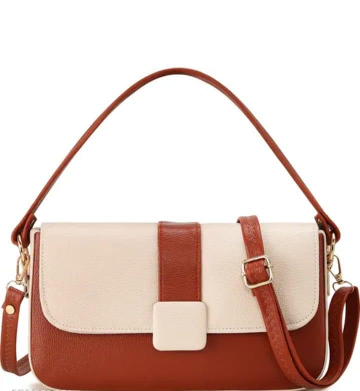 Women Stylish Two Tone Sling Bag | Premium Leatherette Crossbody Handbag for Girls & Women | Brown & Cream-picture-46