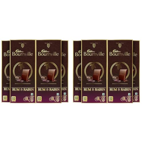 Image of Cadbury Bournville Rum & Raisin Dark Chocolate Bar, 80 G (Pack Of 8) - 320 Gm