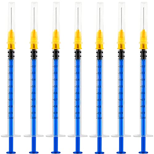 Confezione: 100 siringhe in plastica luer lock da 1 ml / cc con 25Ga e cappuccio, sufficienti per l'uso o la sostituzione.
