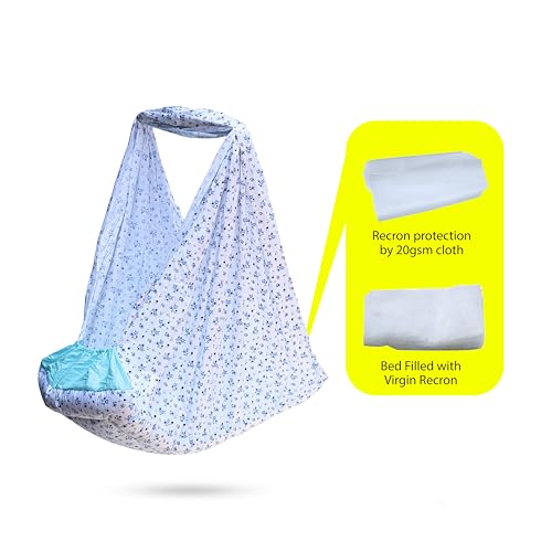 Image of beetot New Born Baby Swing Cradle (Jhula) Cradle Cloth, Removable Mattress Bed & Mosquito Net (No Any Hanger Or Spring| Weight Capacity up to 20kg | Age from 0-12 Months | Cradle (Floral Blue) Cotton