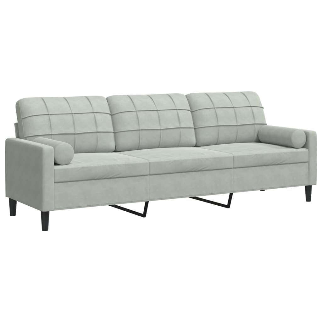 vidaXL Sofá de 3 plazas con Cojines Terciopelo Gris Claro 210 cm