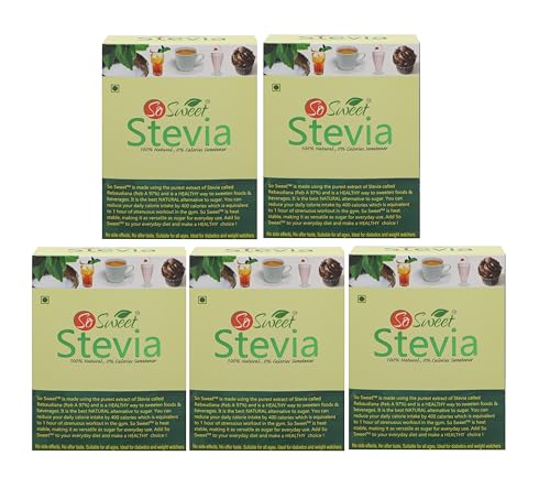 Image of So Sweet Stevia Sugar-Free Natural Zero-Calorie Sweetener, 50 Sachets (Pack of 5), Ideal for Sweetening Drinks, Baking, and Cooking, Diabetic & Keto-Friendly