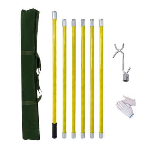 ZThrgran 21 FT Wire Raiser Pole Sets, Push Pull Fiberglass Rod for Wire, Rope, String Lights and Limbs, Pick up Tool with Utility Hook