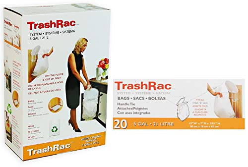 TRASHRAC 5 Gallon Trash Rack Frame System (131/4 W X 8 D X 181/2 H) + Includes 20 Refill Bags (5 Gal. 0.95mil)