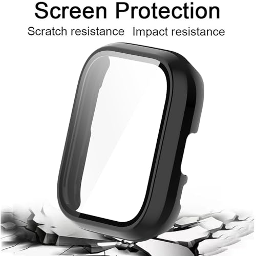 Acadeny Hülle Mit Gehärtetes Glas Displayschutz Kompatibles für Amazfit active,9H Härte 360° Rundum Schutzhülle Ultradünne Schutz PC Case Cover,Transparent+schwarz