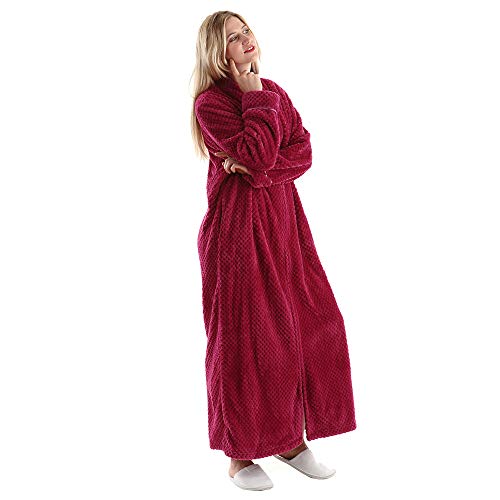Womens Fleece Warm Robe,Cozy Fluffy Long Bathrobe,Plush Night Dressing Robes For Women #TOP3