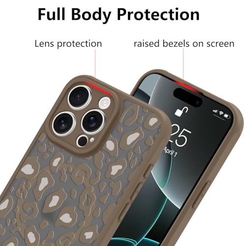 Image of KANGHAR Case for iPhone 16 Pro Max Brown Leopard Printed Pattern | Compatible with Magsafe Cute Cheetah Protective Magnetic Case for Girls Women 6.9 inch