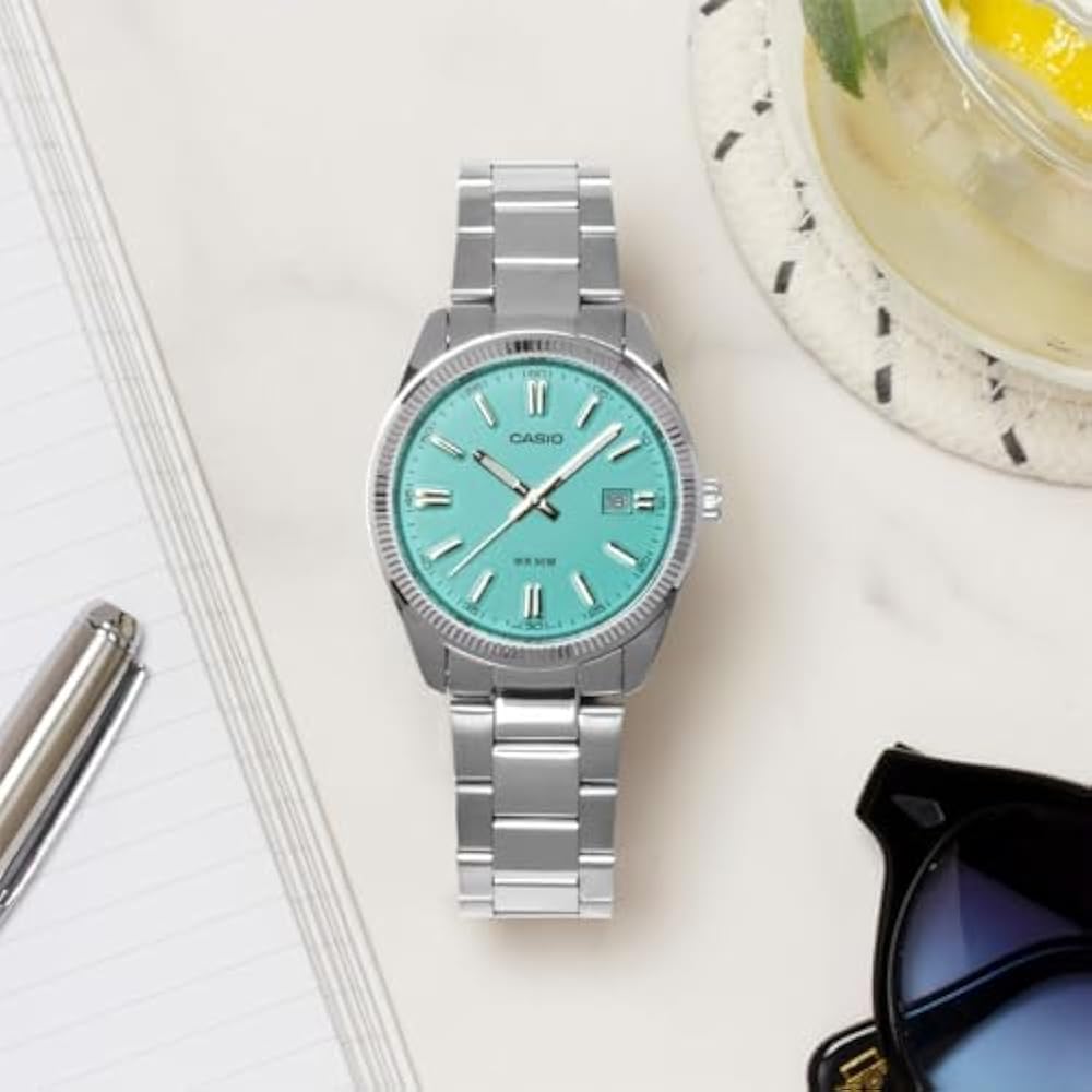 Casio MTP-1302D-2A2V Silver Tiffany Dial, Turquoise, Modern