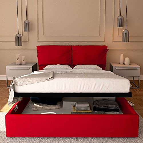 Baldiflex Einzelbett mit Stauraum, Modell Licia Soft aus Kunstleder, Lattenrost, für Einzelbetten, 180 x 200 cm, fein gepolstertes Kopfteil, Farbe Rot – Bild 3