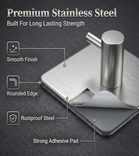 Image of Enclave Heavy Duty Adhesive Hooks, Stick on Wall Adhesive Hangers, Strong Stainless Steel Holder, Self Adhesive Hooks for Kitchen Bathroom Home Door Towel Coat Key Robe. (Cube RND Silver, Pack of 4)