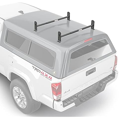 AA-Racks Model DX36 Universal Pickup Truck Cap & Topper 2 Bar Ladder Roof Van Rack System Adjustable Steel Cross Bars - Sandy Black Cover