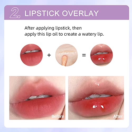 Petansy 3 Colors Hydrating Lip Gloss, Plumping Lip Oil Tinted Lip Balm Lip Care Transparent Toot Lip Oil, Lasting Nourishing Lip Glow Oil Non-Sticky Big Brush Glitter Shine Primer Lip Tint #TOP4