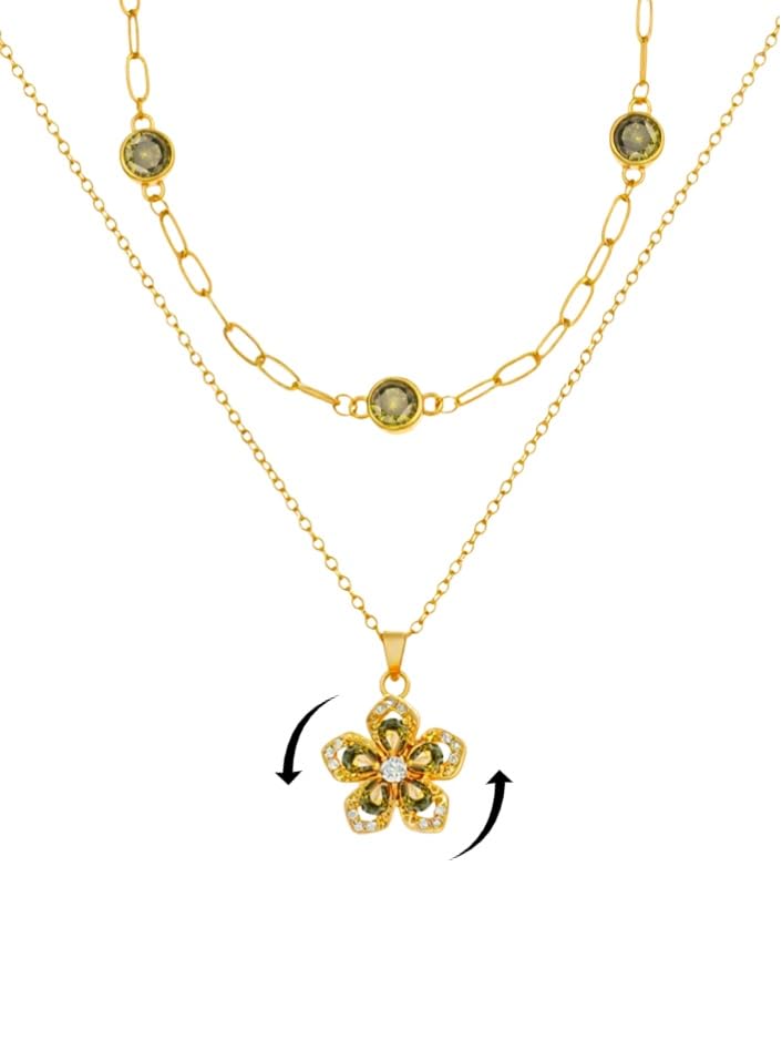 Natural Birthstone Layered Fidget Flower Necklace for Women