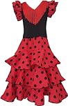 Flamifeel Flamenco Dress Red with Black Dots, red, 8 Years