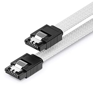 deleyCON 30cm SATA 3 Kabel Nylon 6 Gbit/s Datenkabel SATA III Anschlusskabel Serial ATA Verbindungskabel für Mainboard & Festplatte HDD SSD 2 S-ATA L-Stecker Gerade Weiß