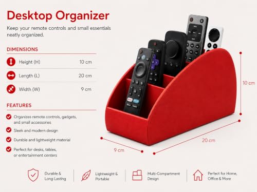 Image of Gaura Labs Remote Control Holder, Durable Storage Caddy for TV /AC Remotes, Reading Glasses & Office Supplies, Space-Saving Organizer for Nightstand, Office Desk, Living Room (Red)