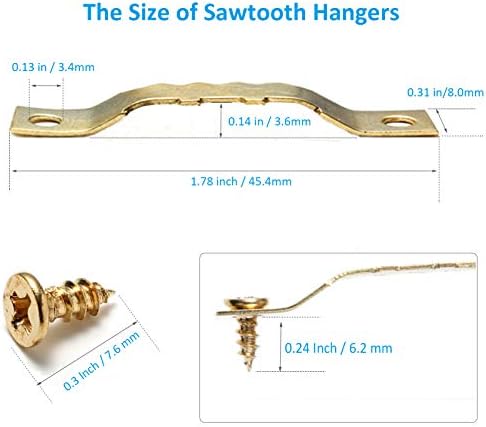 YHYZ Sawtooth Picture Frame Hangers Set with Screws, Sawtooth Photo Frames Holder + Screw + Screwdriver, for Painting Photos Artwork Clock Home Decoration (Gold (50 Sets))