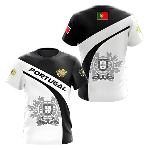 T-shirt fan de football Portugal 2026 - Drapeau national - Impression 3D - Respirant - Séchage rapide - Sport décontracté - Coupe ample - Pour homme, femme...