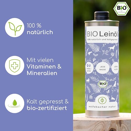 Leinöl für Hunde von Wolfsbacher Natur Bio, kaltgepresst aus Deutschland