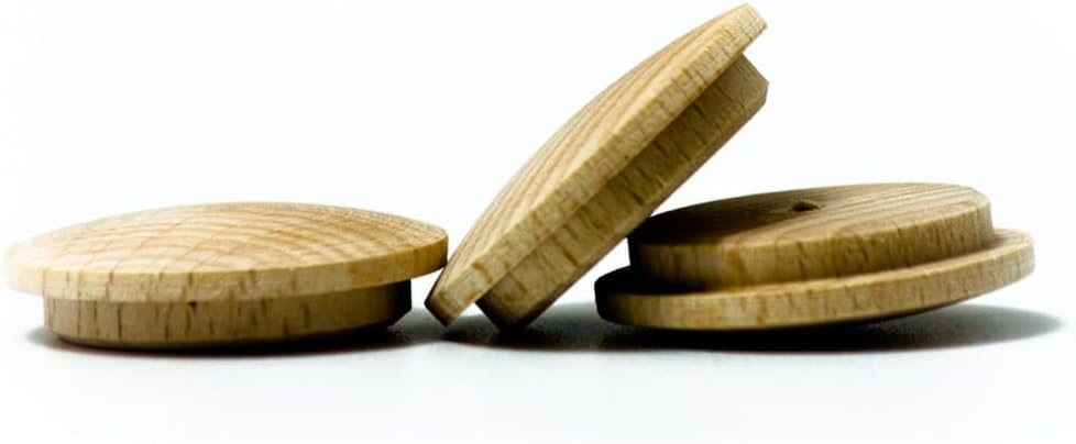 Tolux 30mm (1 1/8") Wood Button Plugs, Beech Wood Screw Hole Covers, Mushroom Head Ø35 mm (1 3/8"), Round Wooden Plugs for Furniture & Woodworking, 10 Pcs