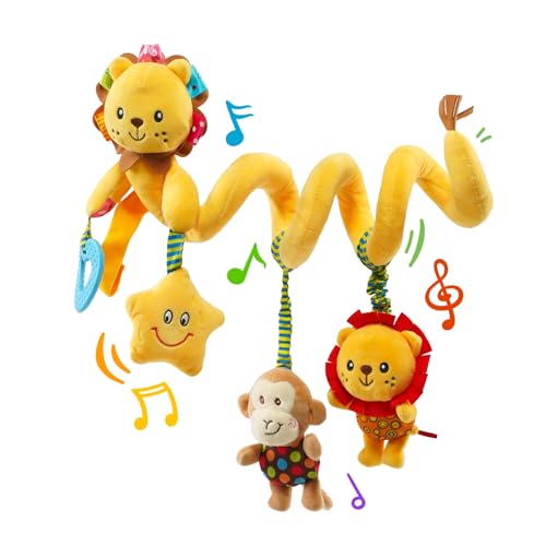 Image of Jollybaby Crib Stroller Car Seat Toys for Baby 0-3-6-9-12 Months, Tummy Time Hanging Sensory Toys for Newborn with Music Box and Teether, Spiral Carseat Toy for Baby Boys Girls Gifts (07-Little Lion)