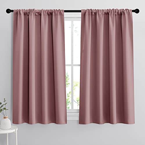 RYB HOME Bedroom Curtains Blackout - Light Block Energy Efficiency Small Window Treatment Drapes for Kitchen Dining Baby Nursery Morden Decor, W 42 x L 54 inch, Dusty Rose, 2 Panels
