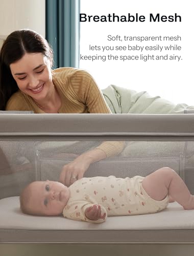 Image of HARPPA Cuddly Sway Baby Bassinet Bedside Sleeper, 3 in 1 Rocking Bassinet | Full Mesh Sides, Memory Foam Mattress, Cotton Quilted Cover, 5 Adjustable Heights, 360 Swivel Wheels, 3-7 Incline Range