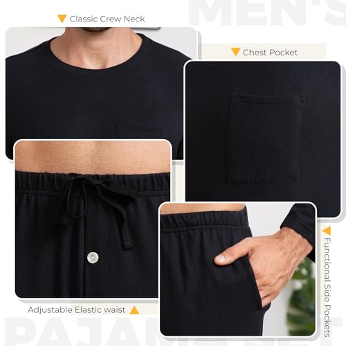 Vulcanodon Mens Pajama Sets, Soft Lounge Pajama for Men Warm Long Sleeve Sleepwear with Pockets3