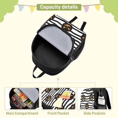Halloween Funny Pumpkin Black Kids Backpack for Boys Girls School Elementary Kindergarten Backpack for Toddler Kids School Bag Bookbag Age 3-64