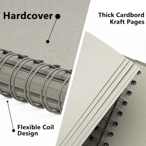 Yopih DIY Scrapbook Album 20.5x20.5 cm Hardcover Kraft Paper Scrap Book with 20 Sheets Memory Book for Family and Wedding Photography Light Grey - Image 3