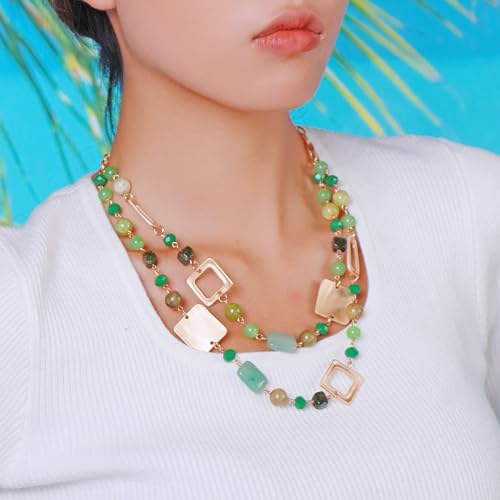 Bocar Collar Beaded Chian Necklace Geometry 2 Strand Layer Statement Jewelry Women Gift (NK-10744)2