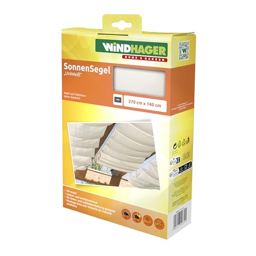 Windhager Sonnensegel für Seilspanntechnik, Wintergarten und Terrassen Beschattung, Seilspannmarkise, 270 x 140 cm, Uni-Weiß