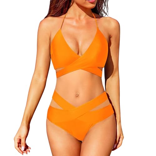 Bañadores Y Bikinis Mujer Bikinis Mujer 2026 Rojo Conjuntos de Bikini de Piezas para Traje Baño Cintura Alta Traje Baño Cruzado Culotte Que No (Orange XXL)
