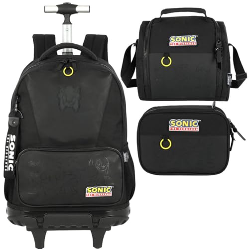 Mochila Infantil Rodinhas Sonic com Lancheira e Estojo 100 Pens Preto