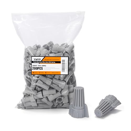 200PCS Winged Wire Nut Connector - AWG 18-6 Gray - Insulated Insert Twist Electrical Wire Terminal with Spring, Portable Wire Caps for Quick Connection