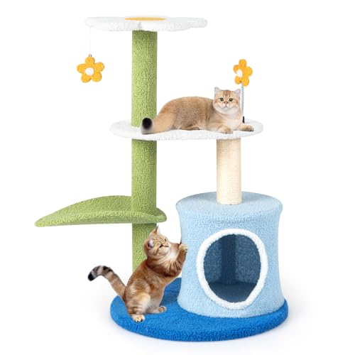 Árbol para gatos pequeño 34.5 pulg con poste rascador miniatura 1
