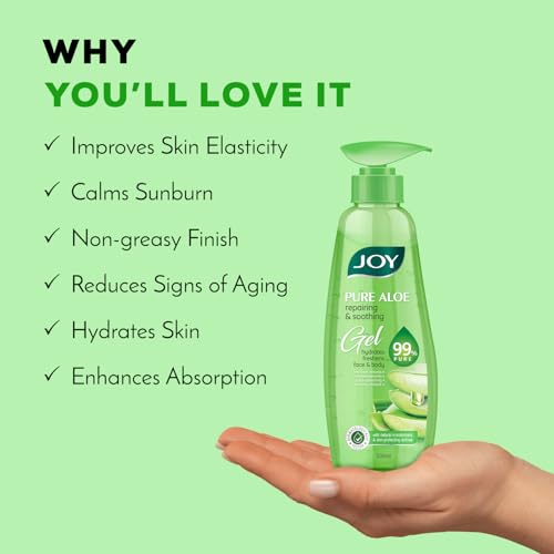 Image of Joy Pure Aloe Vera Gel for Face & Body (600ml) with Natural Moisturisers & Pro Vitamin B5 | 99% Pure Aloe Gel for Hydrating Dry & Damaged Skin | Non Sticky & Quick Absorbing