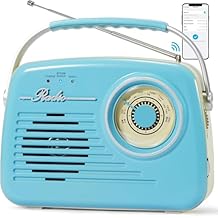 Retro Radios Portable AM FM, Battery Powered & Plug-in Wall, Vintage Radio with Bluetooth, Easy to Use Large Dial for Home/Outdoor/Kitchen Blue