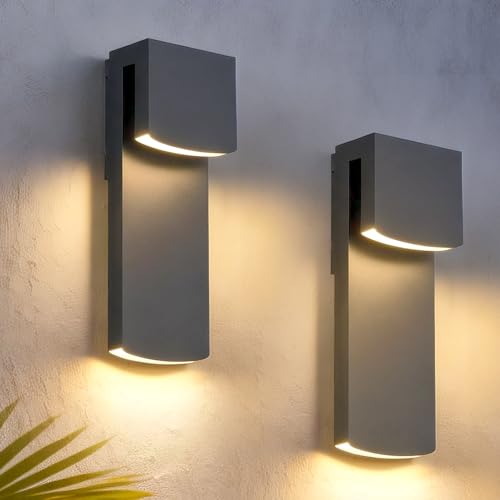 Image of IP65 Waterproof Outdoor Modern LED Wall Light Fixtures, Black Exterior Wall Sconces 32W 3000K, Porch Patio Light Fixture Outdoor Wall Lights Outside Lights for House Garage Front Door 2 Pack