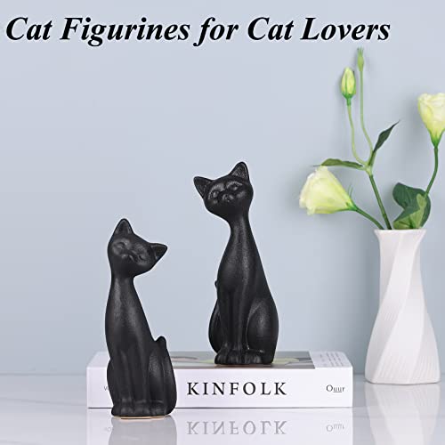Black Cat Statue 2Pcs Mini Cat Figurines Home Decor Matt Ceramic Small Cat Figurine, Animal Sculpture Couple Cat Statues Suitable For Living Room Office Bookshelf Wedding Decor Give Cat Lover Gift #TOP5