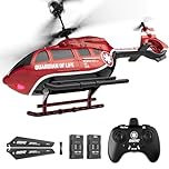 DEERC Remote Control Helicopter, Military Rescue RC Helicopter Toy with LED Lights, 2 Batteries, Altitude Hold & 2.4GHz Stable Control, Realistic Rescue Design, for Kids and Adults