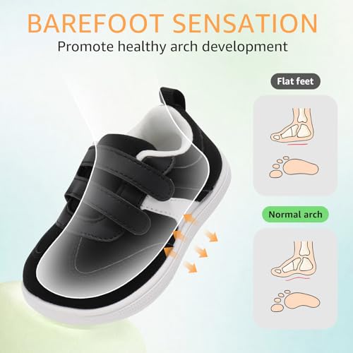 STQ KIDS Chaussures Barefoot Enfant Mode Basket Enfant Garcon Fille Respirant Antidérapant Chaussure Premier Pas Bebe Minimalistes pour à La Course et à La Marche Noir et Blanc 28 EU – vue 4