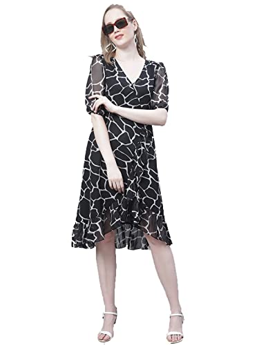 Image of Mini & Ming Women's Black Check Printed Wrap Midi Dress