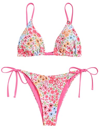 Image of ZAFUL Women's Triangle Bikini Floral String Bikini Set Two Piece Swimsuit Bathing Suits