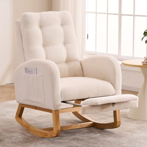 NIOIIKIT Nursery Rocking Chair, Teddy Upholstered Glider Chair with ...