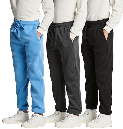 3 Pack: Boys Fleece Joggers Sweatpants Youth Teen Active Athletic Pajama Soft Warm Pants Pajamas Teen Gym Running Tech Sweats Casual Boys' Teens Winter Pockets Kids Drawstrings Sports-Set 4,M(10/12)
