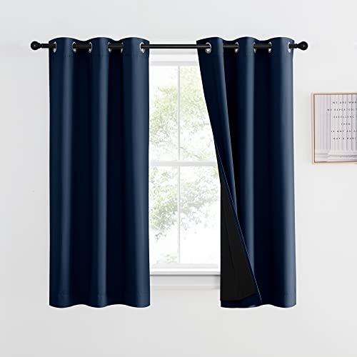 NICETOWN 100% Blackout Curtain with Black Liner, Thermal Insulated 2-Layer Lined Drape, Energy Efficiency Small Window Drapery for Dining Room (Navy,